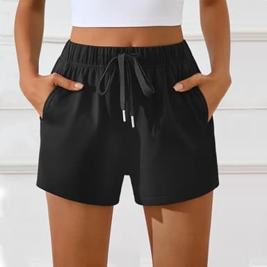 Neer 3 Pack Women's Sweat Shorts, High Waisted Athletic Short Casual Comfy Lounge Workout Shorts with Drawstring Pocket(Large,Black, Coffee, Light Gray) - Image 3