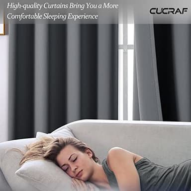 CUCRAF Blackout Curtains 84 inches Long for Living Room, Dark Grey Room Darkening Window Curtain Panels, Rod Pocket Thermal Insulated Solid Drapes for Bedroom, 52x84 inch, Set of 2 Panels - Image 8