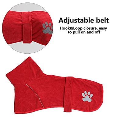 Dog Drying Coat, Puppy Bathrobe Towel wrap, Pyjamas Gown Microfibre Dog Robes with Reflective for Dog pet Super Absorbent - Red - L - Image 4
