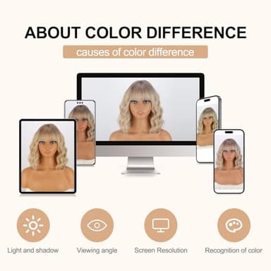 MISSQUEEN Ombre Short Blonde Wigs with Bangs Synthetic Wavy Blond Bob Wig Curly Heat Resistant Blonde Hair Wig for Women Daily Party Halloween Use - Image 7