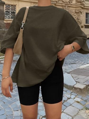 Trendy Queen Womens Oversized Summer T Shirts Fashion Workout Plus Size Tops Short Sleeve Beach Vacation Gym Clothes 2025 ArmyGreen L - Image 5