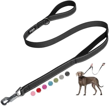 Fida 5 FT Heavy Duty Dog Leash with 2 Comfortable Padded Handles, Traffic Handle & Advanced Easy Snap Hook, Reflective Walking Lead for Large, Medium & Small Breed Dogs, Black - Image 1