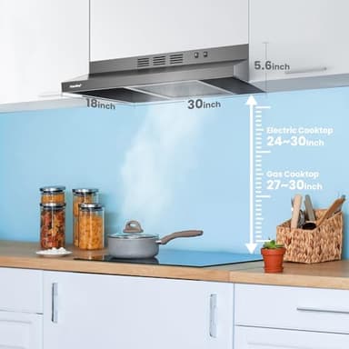 Comfee' Range Hood 30 Inch Ducted Ductless Vent Hood Durable Stainless Steel Kitchen Hood for Under Cabinet with 2 Reusable Filter, 200 CFM, 2 Speed Exhaust Fan - Image 9