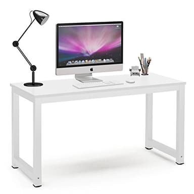 Tribesigns Computer Desk, 55 inch Large Office Desk Computer Table Study Writing Desk for Home Office, White + White Leg - Image 1