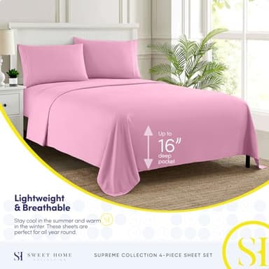 Queen Size Bed Sheets - Breathable Luxury Sheets with Full Elastic & Secure Corner Straps Built In - 1800 Supreme Collection Extra Soft Deep Pocket Bedding Set, Sheet Set, Queen, Pink - Image 3
