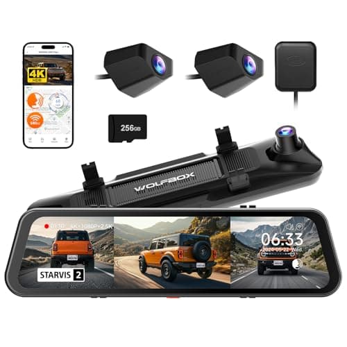 WOLFBOX G900 Tripro Bumper Version 3 Channel 4K Mirror Dash Cam, STARVIS 2 IMX678 Night Vision, 4K+2.5K+1080P Front and Rear Bumper Dash Cam, 5.8GHz WiFi, Voice Control, Includes 256GB Card & GPS - Image 1
