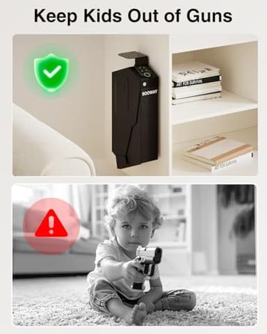 Gun Safe, Mounted Biometric Pistol Safe Drop Down Gun Lock Box for Handgun with 3 Ways Quick Access Bedside Pistol Case for Nightstand, Desk, Wall, Dresser - Image 6