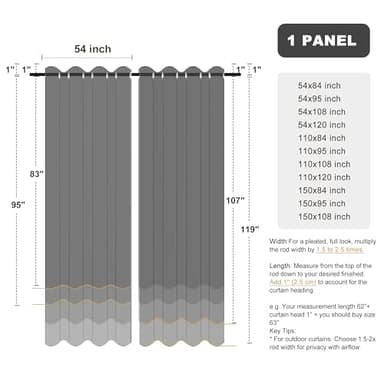 BONZER Waterproof Outdoor Curtains for Patio Porch Pergola Cabana Light Filtering Privacy Grommet Indoor Curtain Panels for Bedroom Living Room, 1 Panel, 54W x 95L inch, Navy - Image 9