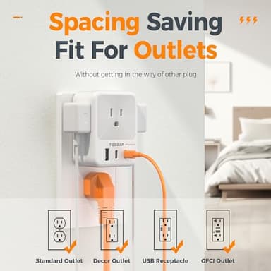 Multi Plug Wall Outlet Splitter, TESSAN Surge Protector 4 Outlet Extender with 3 USB Charger Blocks(2 USB C), 3-Sided Multiple Plug Expander for Home Office Dorm Room School Essentials - Image 5