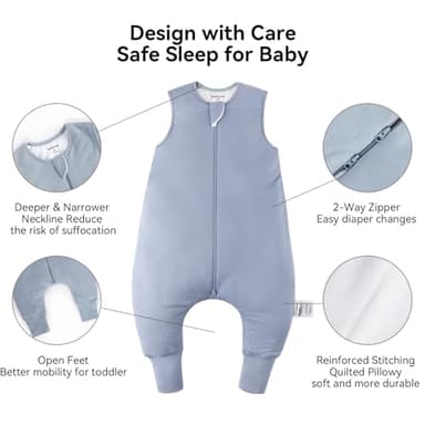 BubblePanda Rayon Made from Bamboo Toddler Sleep Sack with Feet 24-36 Months 1.0 Tog Ultra Soft Toddler Sleeping Sack 2t-3t Sleep Bag Walker Quilted Wearable Blanket with Legs 2-Way Zipper Lightweight - Image 3
