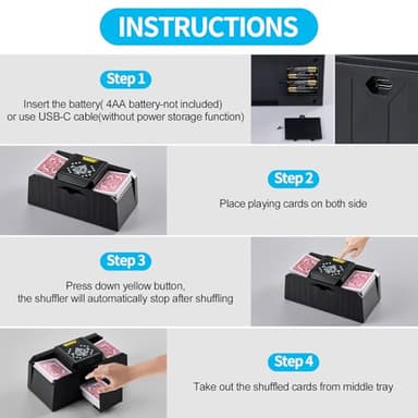 FEIERYA Quiet Automatic Card Shuffler 2 Deck,USB/Battery Operated Electric UNO Poker Shuffler,Playing Card Shuffler for Home Card Game,Travel - Image 6