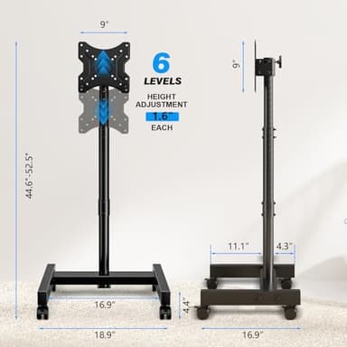 YOMT Mobile TV Cart Rolling TV Stand for 13-50 inch Screens, Tilting and Rotating Mount, Portrait to Landscape, Height Adjustable Portable TV Stand with Wheels Holds up to 44lbs Max VESA 200x200mm - Image 6