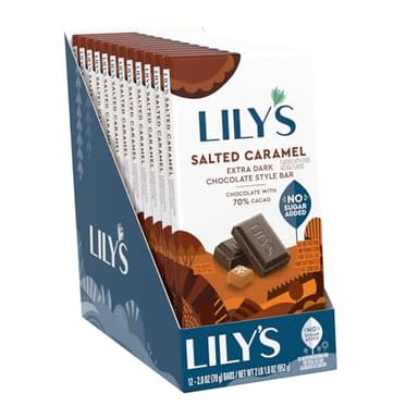LILY'S Salted Caramel Extra Dark Chocolate Style No Sugar Added, Sweets Bars, 2.8 oz (12 Count) - Image 4