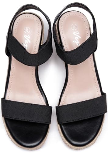 Vepose Women's Wedge Sandals Black Platform Espadrilles Sandals Elasitc Ankle Strap Open Toe 881 Sandals with 3.5" Inchs High Heel Summer Shoes Size 9.5 (CJY881 Black 09.5) - Image 8