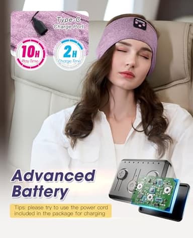 Perytong Sleeping Headphones Bluetooth 5.4 Headband, Wireless Music Sleeping Mask Headphones Earbuds Earphones Sweatproof for Women Mom Sports Workout Running Jogging Yoga Cool Gadgets Unique Gifts - Image 6