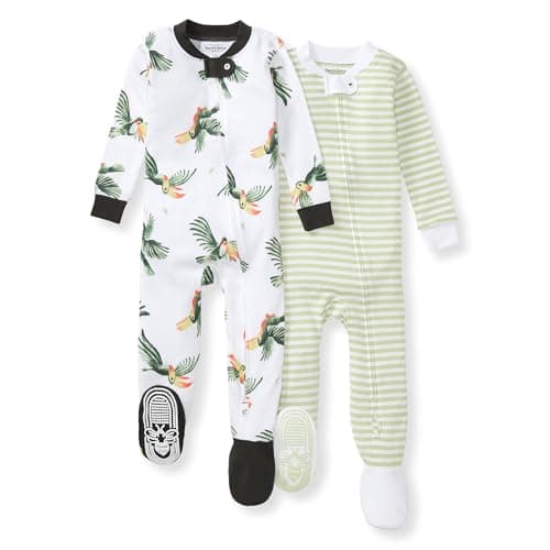Burt's Bees Baby Baby Boys Sleeper PJs, 100% Organic Cotton, Soft One-Piece Footie, Diagonal Zip Up Jumpsuit, Snug Fit Pajamas with Snap Tab, Toucan 2-pk, 12 Months - Image 1