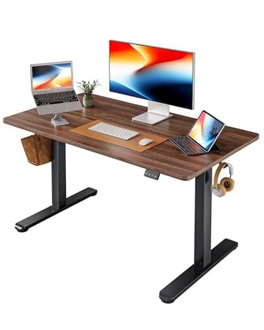 FEZIBO Electric Standing Desk, Height Adjustable Stand up, 48 x 24 Inches Sit Stand Home Office, Computer Desk, Black Walnut - Image 1