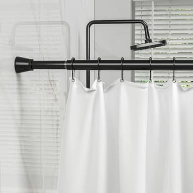 Shower Curtain Rod Black Tension Rod 45 to 77 Inch Spring Curtain Rod Shower rod Non Slip shower curtain rod 1pcs for Windows No Drilling Adjustable Tension Rods of Curtain Window Closet Kitchen - Image 9