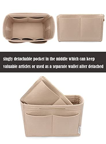 LEXSION Felt Purse Bag Organizer Insert with zipper Bag Tote Shaper Fit Speedy Neverful PM MM 8021 Beige XL - Image 2