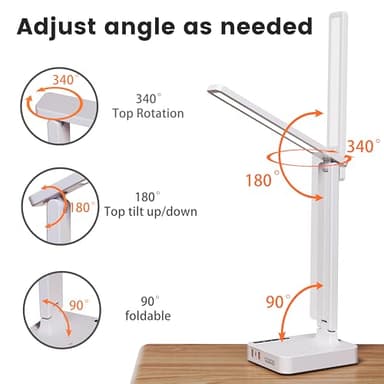 Desk Lamps for Home Office,Modern LED Desk Lamp for Dorm with 3 USB Charging Port 2 AC Power Outlets,9 Lighting Mode,Touch/Timer/Eye-Caring Foldable Study Table Lamp,College Dorm Essentials Desk Light - Image 5