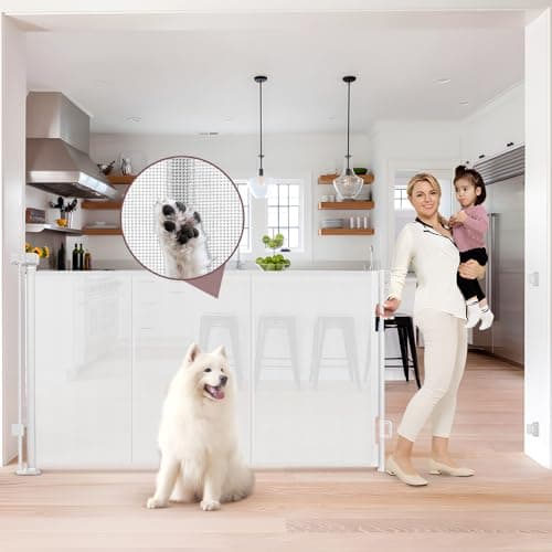 Reinforced 41 Inch Extra Tall Retractable Dog Gate 80 Inch Extra Wide Baby Gate with Support Rods – Prevents Crawling Under, Indoor Extra Tall Retractable Baby Gates Outdoor Extra Tall Pet Gate, White - Image 1