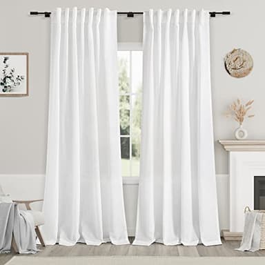Nanspring White Linen Curtains 84 inches Long for Bedroom Back Tab Light Filtering Privacy Sheer Modern Farmhouse Coastal Decor Off Cotton Textured Gauze Curtain Living Room 2 Panel Set - Image 1