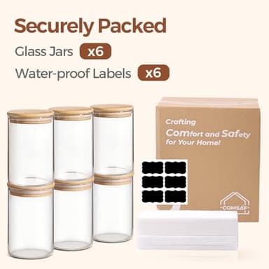 ComSaf 1 Qt Glass Storage Containers with Lids, Glass Jars with Lids, Clear Food Storage Jar, Round Canister Set of 6, Pantry Organizers for Cookie Pasta Flour Rice Tea Coffee Bean - Image 8
