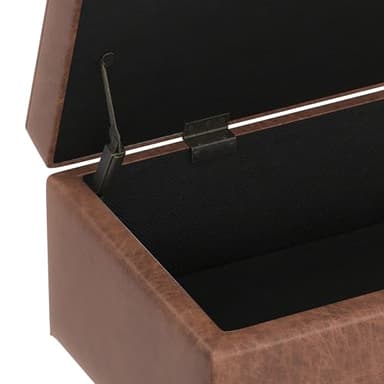 SIMPLIHOME Shay 48 inch Wide Mid Century Modern Rectangular Storage Ottoman in Distressed Saddle Brown Vegan Faux Leather, Assembled, For the Living Room, Entryway and Family Room - Image 11