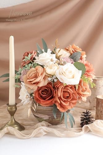 Floroom Terracotta Artificial Flowers Burnt Orange Fake Roses Peonies Dahlia Greenery Combo Box Set for DIY Wedding Bouquets Bridal Shower Centerpieces Floral Arrangements Party Tables Home Decoration - Image 4