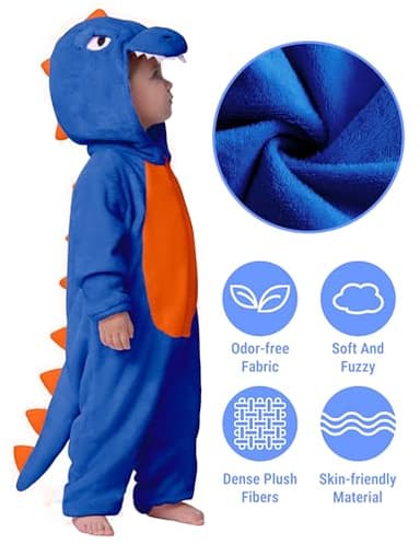 Spooktacular Creations Halloween Dinosaur Pajama, Baby Dinosaur Costume Blue Toddler Hooded Jumpsuit, Dragon Zip-up Pajama Jumpsuit for Baby Boys Girls Halloween Costume Cosplay Themed Parties - Image 4