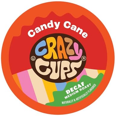 Crazy Cups Candy Cane Coffee Flavored Coffee Pods, Medium Roast Holiday Flavored Decaf Coffee, Festive Candy Cane Decaf Holiday Coffee for Keurig K Cup Brewers, 22 Count - Image 1