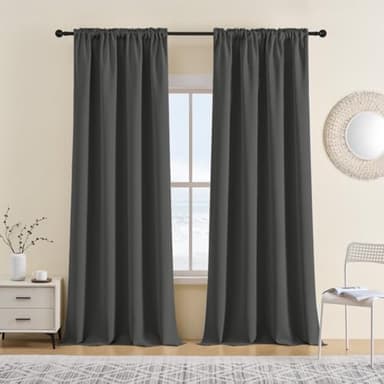 CUCRAF Blackout Curtains 84 inches Long for Living Room, Dark Grey Room Darkening Window Curtain Panels, Rod Pocket Thermal Insulated Solid Drapes for Bedroom, 52x84 inch, Set of 2 Panels - Image 1