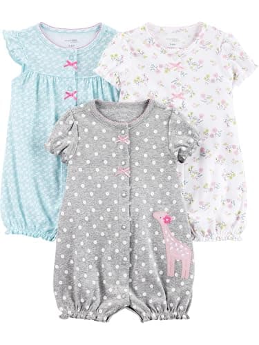 Simple Joys by Carter's Baby Girls' 3-Pack Snap-up Rompers, Blue Swan/Grey Dots/White Floral, 0-3 Months - Image 1