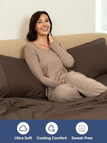 Extra Deep King Sheet Set - 6 Piece Breathable and Cooling Sheets - Hotel Luxury Bed Sheets Set - Easy & Secure Fit - Soft, Wrinkle Free and Comfy Sheets Set - Brown Sheet Set with Extra Deep Pockets - Image 5