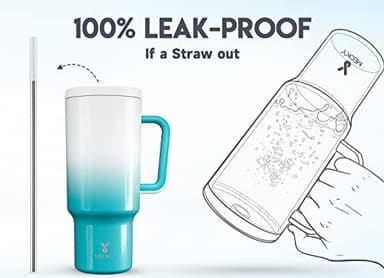 Meoky 40oz Tumbler with Handle, Leak-proof Lid and Straw, Insulated Coffee Mug Stainless Steel Travel Mug, Keeps Cold for 34 Hours or Hot for 10 Hours (Azure) - Image 3