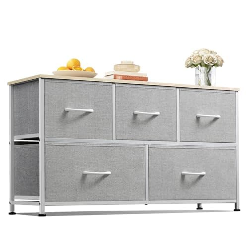 WLIVE Dresser for Bedroom with 5 Drawers, Wide Chest of Drawers, Fabric Dresser, Storage Organization Unit with Fabric Bins for Closet, Living Room, Hallway, Light Grey - Image 1