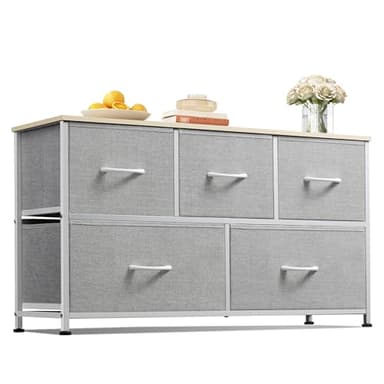 WLIVE Dresser for Bedroom with 5 Drawers, Wide Chest of Drawers, Fabric Dresser, Storage Organization Unit with Fabric Bins for Closet, Living Room, Hallway, Light Grey - Image 1