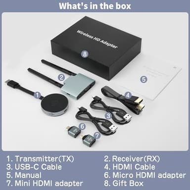 Wireless HDMI Transmitter and Receiver, Plug and Play, Wireless HDMI Extender Kit Support 2.4/5GHz for Streaming Video, Audio and File to Monitor from Laptop/Pc/Tv Box/Projector - Image 8