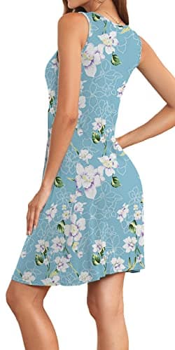Akihoo Women Casual Summer Tank Sleeveless Pleated Sun Dress Flower S - Image 2