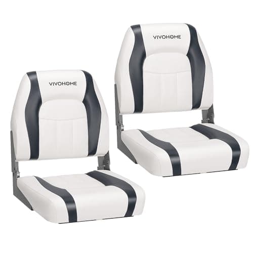 VIVOHOME Folding Low Back Boat Seats 2 Pack, Waterproof Boat Captain Chairs, 4 Mounting Screws Included, White and Gray - Image 1