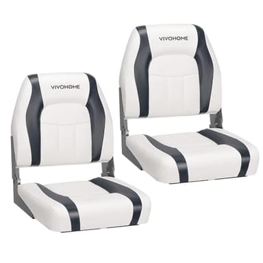 VIVOHOME Folding Low Back Boat Seats 2 Pack, Waterproof Boat Captain Chairs, 4 Mounting Screws Included, White and Gray - Image 1