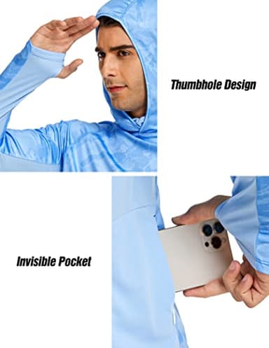 COOrun Men's Hooded Fishing Shirts UPF 50+ Long Sleeve Hoodie with Mask Lightweight Rash Guard for Men Camo SPF UV Sun Shirt - Image 3