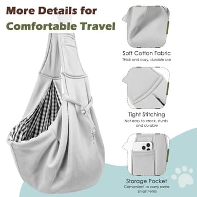 Pawaboo Small Dog Sling Carrier, Reversible Hands Free Dog Sling Carrier for Small Dogs and Cats, Puppy Sling Carrier with Adjustable Strap Buckle & Safety Harness, Puppy Essentials, Grey - Image 6