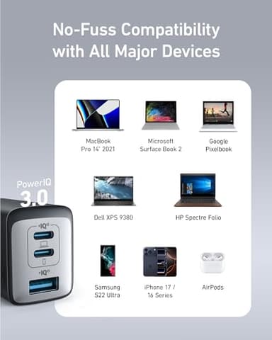 Anker USB C Charger(Nano II 65W), PPS 3-Port Fast Compact Foldable Wall Charger for MacBook Pro/Air, iPad Pro, Galaxy S20, Dell XPS 13, Note 20/10+, iPhone 17/17 Pro, Steam Deck, and More - Image 7