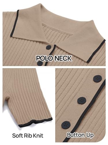 MEROKEETY Women's Polo V Neck Color Block Long Dress Elegant Stretch Fitted Pullover Maxi Dress, Khaki, Small - Image 5