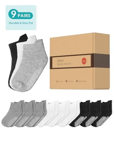 Infinno Baby Non Slip Ankle Socks 9 Pairs - Baby Socks with Grips for Infants Toddlers Kids, Boys and Girls 6-24 Months, 1T-7T - Image 5