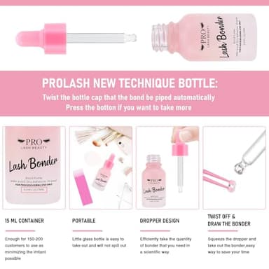 PRO Lash Bonder for Eyelash Extensions Super Bonder Glue Accelerator with 10Pcs Cotton Swab Lash Extension Sealant Longer Retention Waterproof Oil-Proof Special Dropper Design for Dose Control 15ml - Image 7