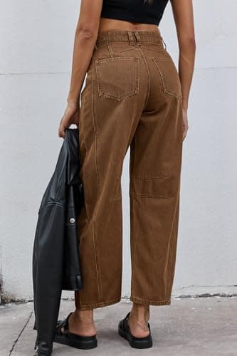 GREAIDEA Mid Rise Barrel Jeans for Women Wide Leg Mid Waist Cropped Denim Pants Y2k Baggy Boyfriend Jeans with Pockets - Image 5