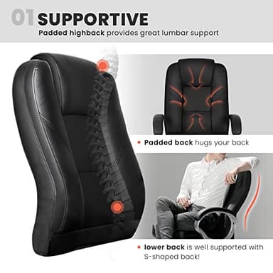 NEO CHAIR Office Desk Ergonomic Gaming Chair High Back Adjustable Computer Chair with Wheels and Lumbar Support Comfy Leather Executive Swivel (Jet Black) - Image 5