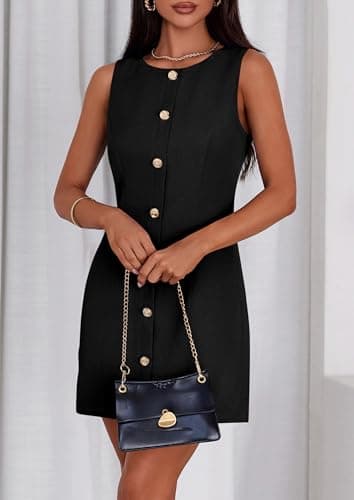 PRETTYGARDEN Work Dresses for Women 2025 Summer Business Formal Short Dress Sleeveless Button Down Elegant Office Outfits (Black,Small) - Image 4